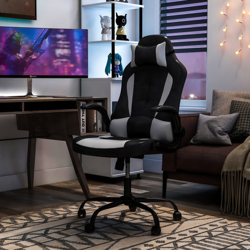 Zena Black and White Gaming Chair with Removable Pillow Headrest