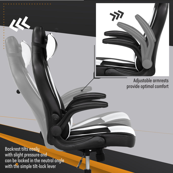 Zena Black and White Gaming Chair with Removable Pillow Headrest