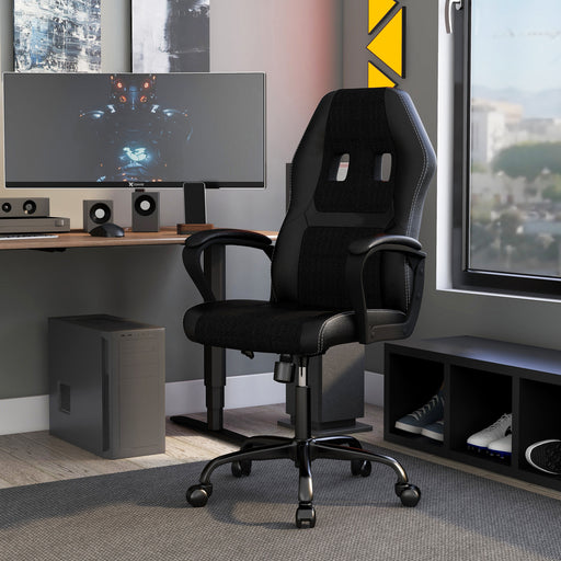 Conner Midnight Black Leatherette & Fabric Motorsport Gaming Chair