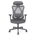 Front facing contemporary black office chair with mesh and a headrest on a white background