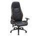 Right angled race car-inspired black and brown faux leather gaming chair on a white background