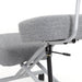 Right angled close up modern light gray ergonomic kneeling chair with wheels seat adjustment detail on a white background