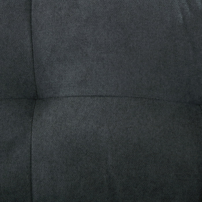 Front-facing close up of gray linen-like fabric of a transitional tufted loveseat sofa. 