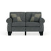 Front-facing dark gray loveseat with checkered pillows on a white background