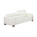 Right angled contemporary white faux leather sofa on white background.