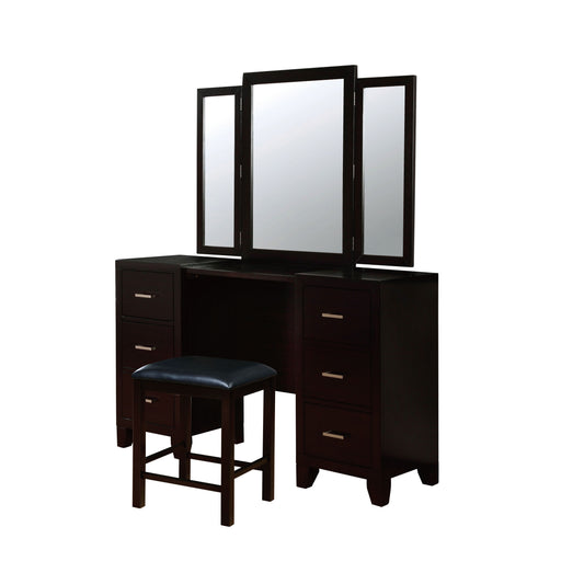 Covington Contemporary 3-Sided Mirror Espresso Vanity and Stool Set