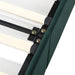 Right-angled close-up frame and underbed drawer close-up of a modern glam dark green upholstered storage bed with nailhead trim on a white background