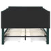 Front-facing back view of a modern glam dark green upholstered storage bed with nailhead trim and underbed storage drawers on a white background