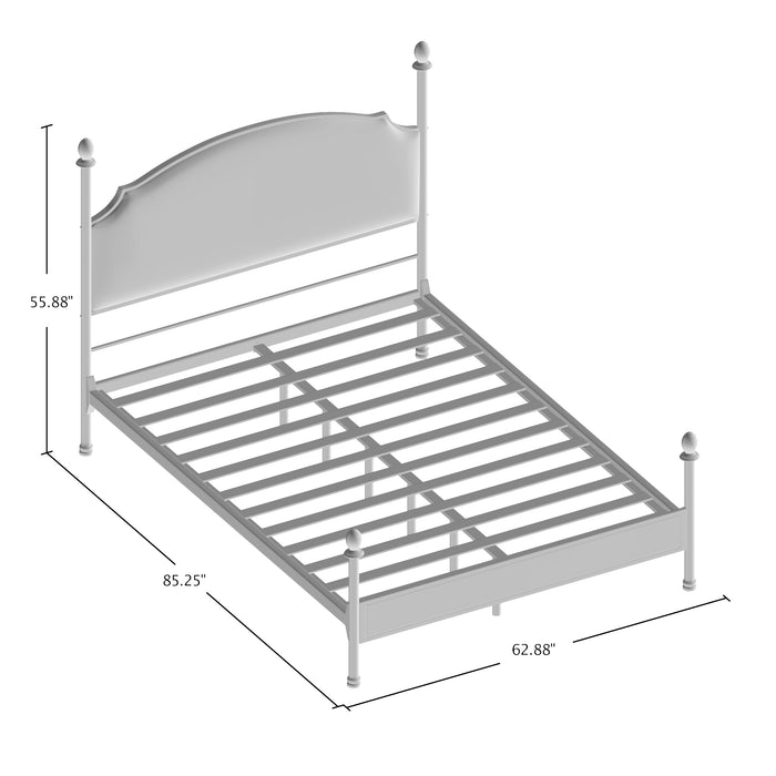 Queen bed diagram with dimensions: 55.88 inches high x 85.25 inches long x 62.88 inches wide