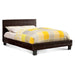 Right-angled brown faux crocodile leather platform bed against a white background.