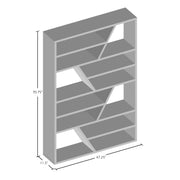 Right angled representation of contemporary espresso open shelf bookcase with dimensions
