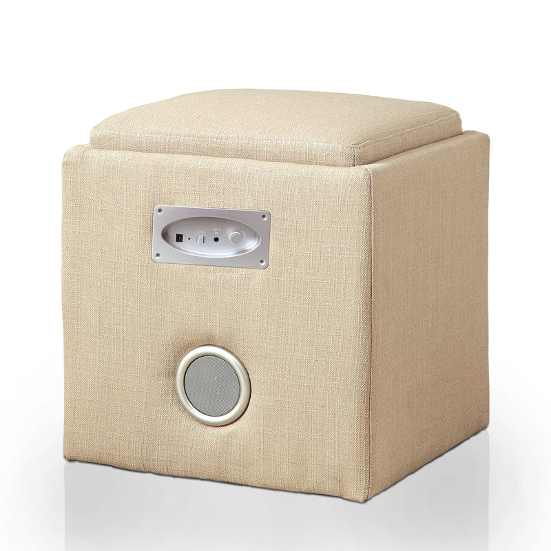 Malia Contemporary Square Bluetooth Fabric Ottoman with Speaker