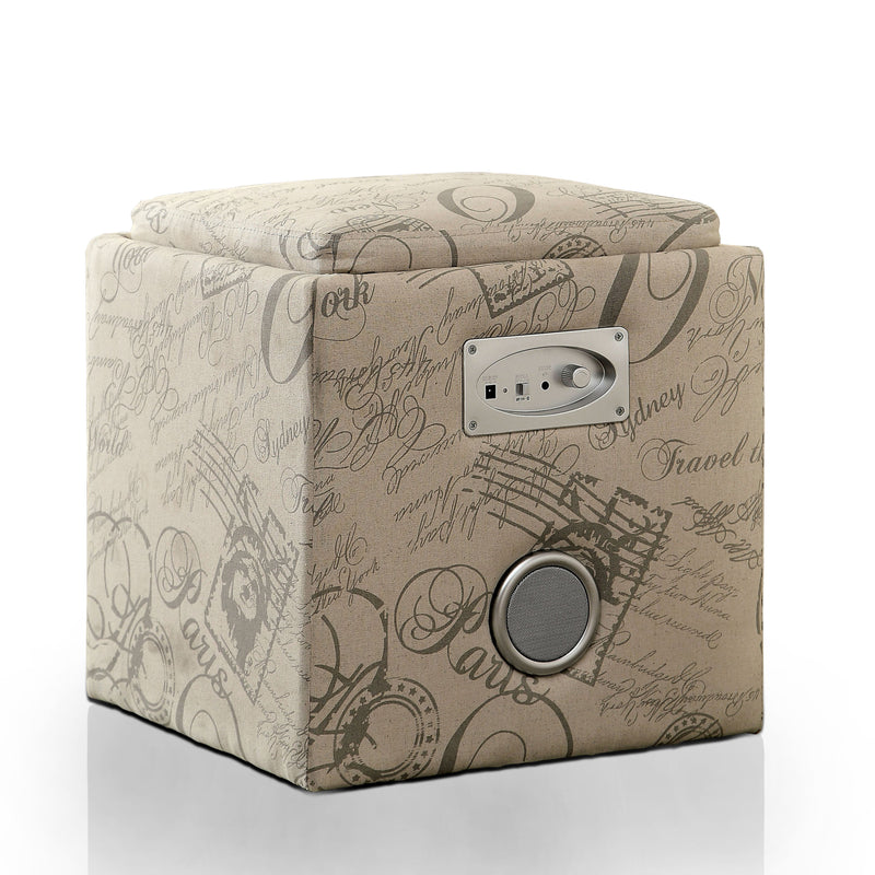 Malia Contemporary Square Bluetooth Fabric Ottoman with Speaker