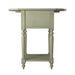 Back-facing antique white one-drawer double drop-leaf side table on a white background