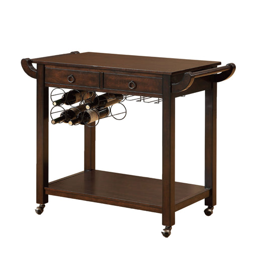 Camino Transitional Dark Walnut Wine Rack Kitchen Cart