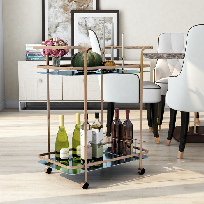 AuReilla Champagne and Glass 2-tier Serving Cart with Wine Bottle Rack