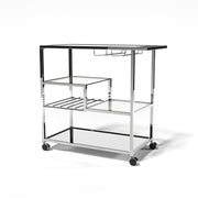 Brookwood Glass & Mirror Chrome Wine Serving Cart with Stemware Racks