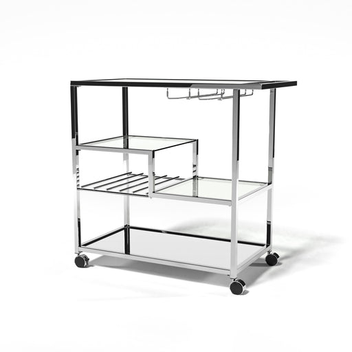 Brookwood Glass & Mirror Chrome Wine Serving Cart with Stemware Racks