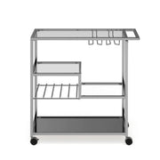 Brookwood Glass & Mirror Chrome Wine Serving Cart with Stemware Racks