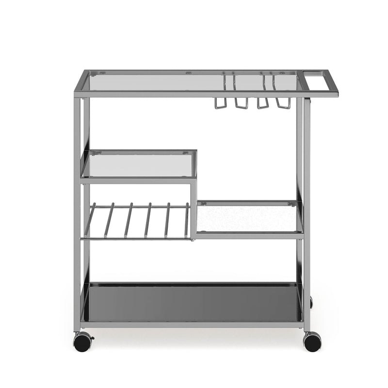 Brookwood Glass & Mirror Chrome Wine Serving Cart with Stemware Racks