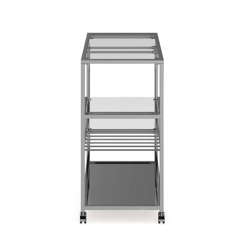 Brookwood Glass & Mirror Chrome Wine Serving Cart with Stemware Racks