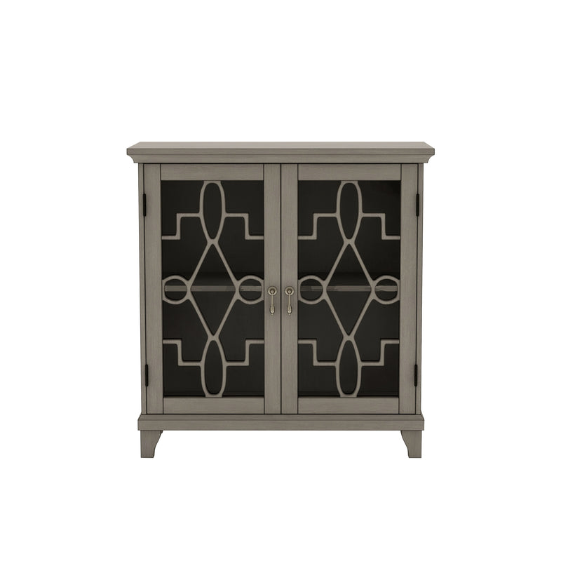 Yvonne Grey Overlayed Glass-Door 2-Shelved Hallway Display Cabinet
