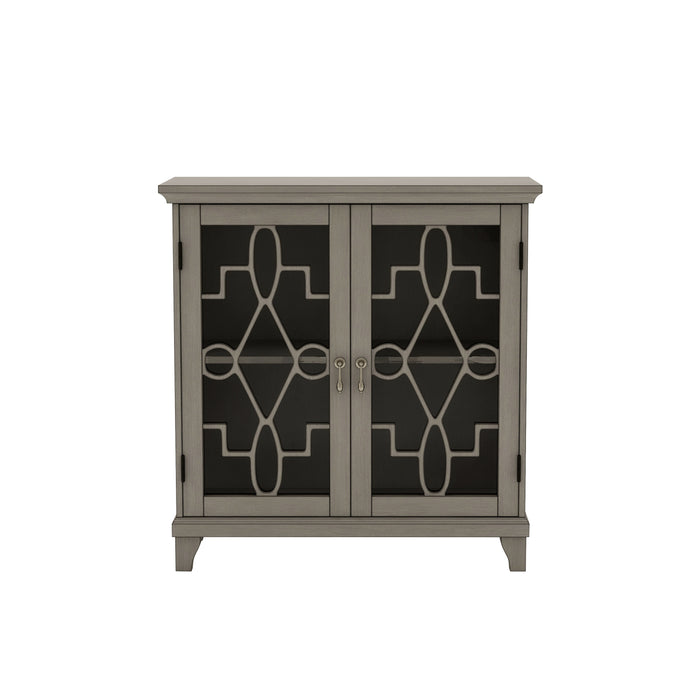 Yvonne Grey Overlayed Glass-Door 2-Shelved Hallway Display Cabinet