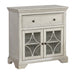 Right angled traditional antique white one-drawer hallway cabinet on a white background