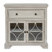 Front facing traditional antique white one-drawer hallway cabinet on a white background