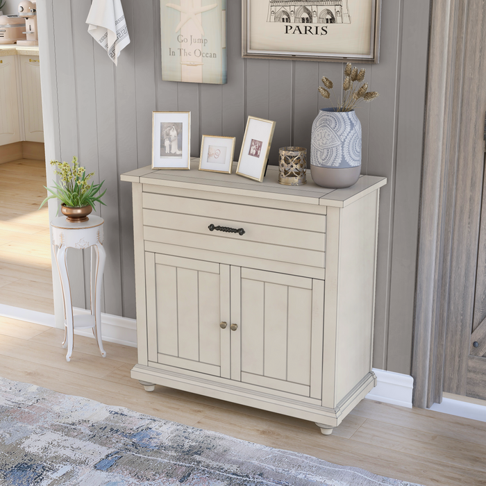 Edith Antique White French Country Plank Style 1-Drawer Hall Cabinet