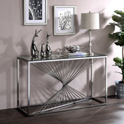 Conway Art Deco Chrome Spiral and Glass Top Console Table