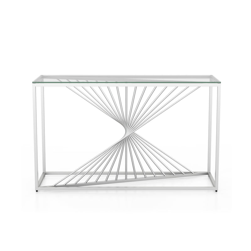 Conway Art Deco Chrome Spiral and Glass Top Console Table