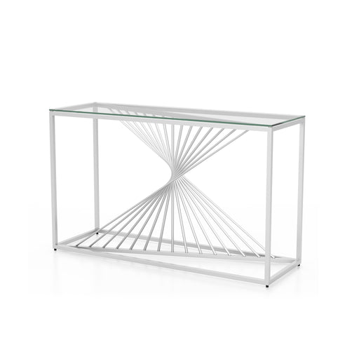 Conway Art Deco Chrome Spiral and Glass Top Console Table