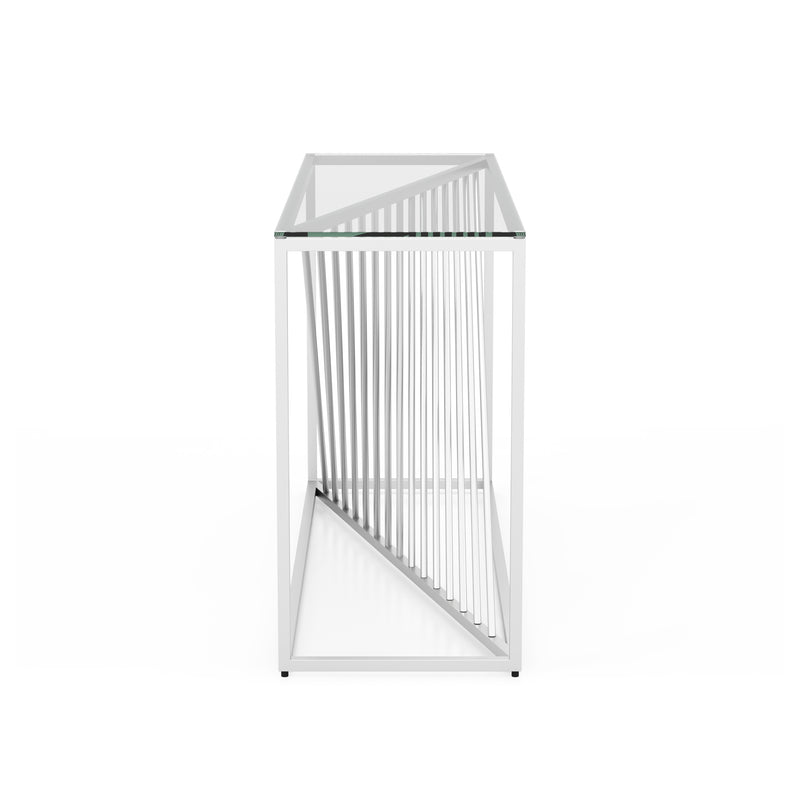 Conway Art Deco Chrome Spiral and Glass Top Console Table