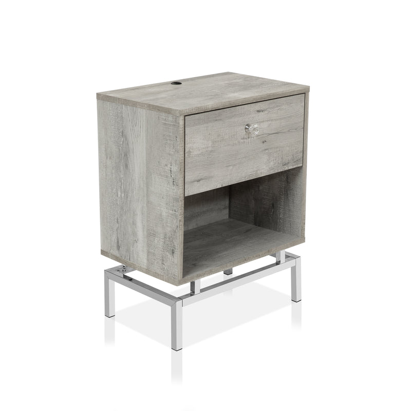Cherie Glam Single Drawer and Shelf on Chrome Side Table with USB port