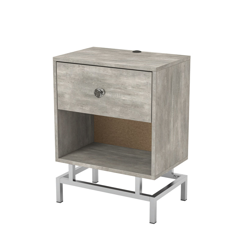 Cherie Glam Single Drawer and Shelf on Chrome Side Table with USB port
