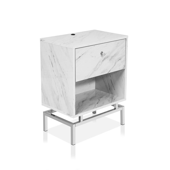 Cherie Glam Single Drawer and Shelf on Chrome Side Table with USB port
