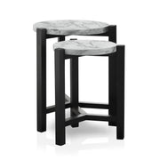 Syed White Faux Marble and Brushed Brown Grey Round Nesting Tables