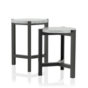 Syed White Faux Marble and Brushed Brown Grey Round Nesting Tables