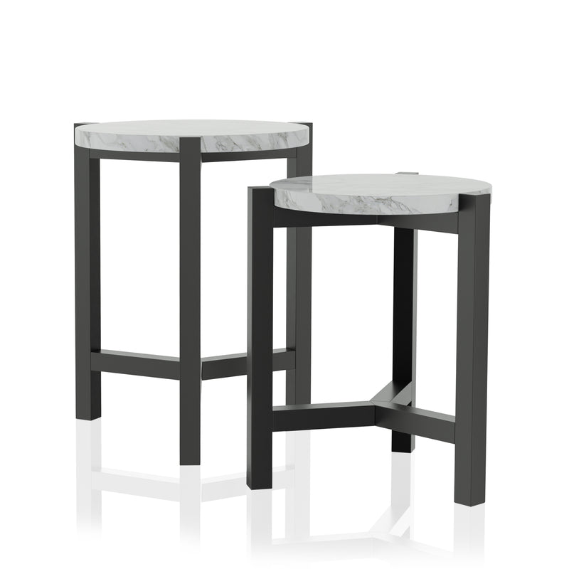 Syed White Faux Marble and Brushed Brown Grey Round Nesting Tables