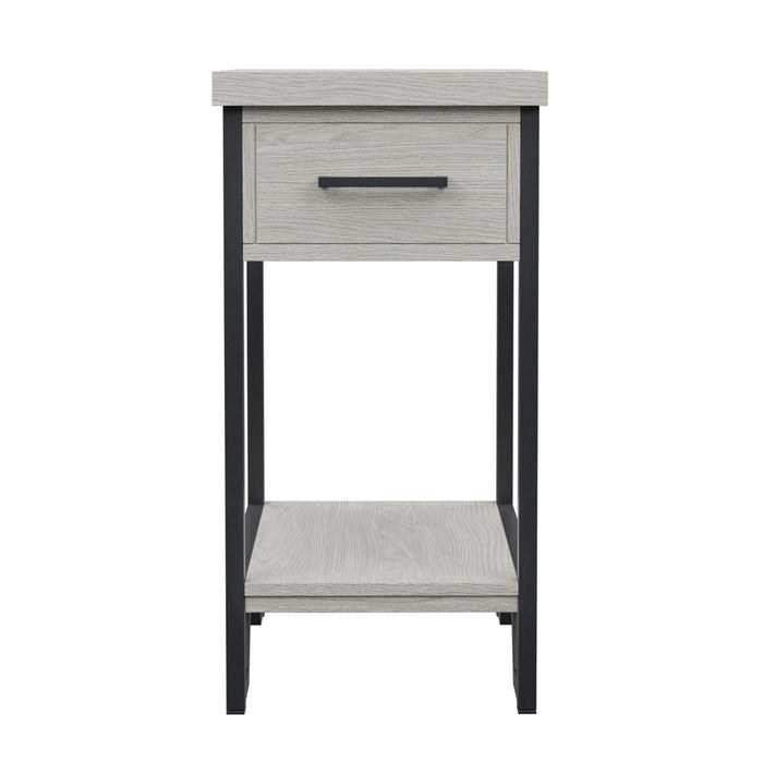 Wilks Wood and Metal Single-Drawer Compact Side Table with USB Ports