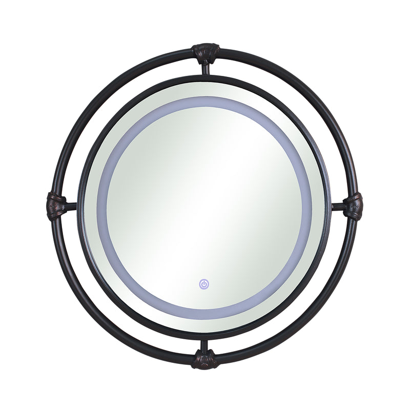 Eddison Black & Copper Metal Circular Wall Mirror with LED Light Ring