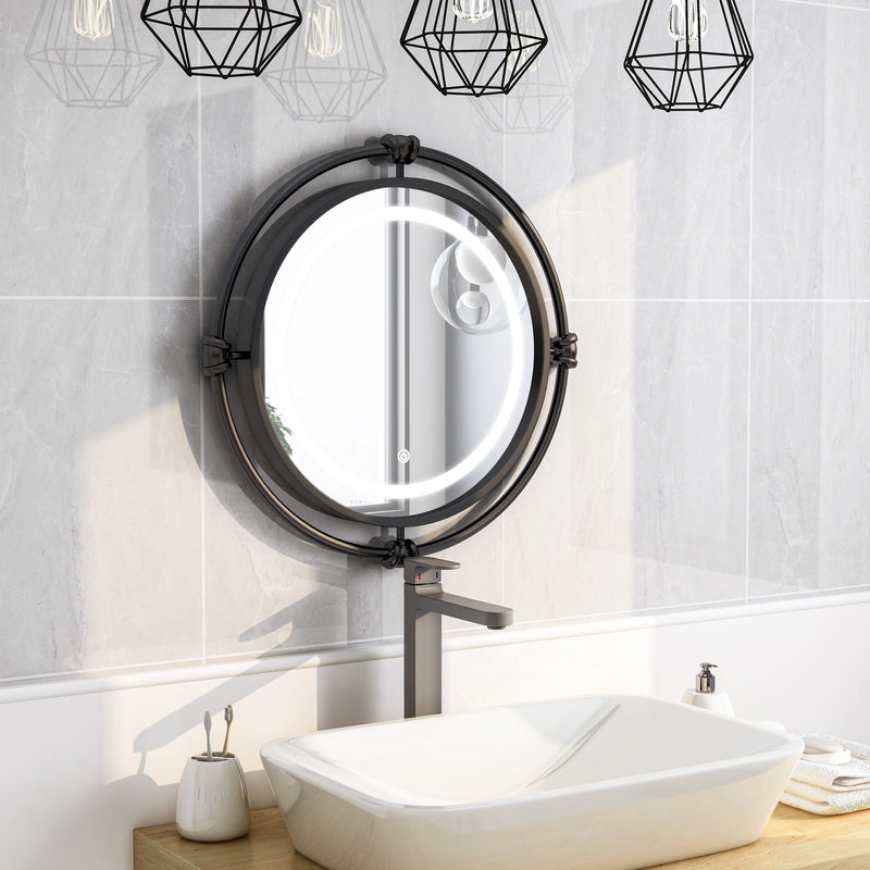 Eddison Black & Copper Metal Circular Wall Mirror with LED Light Ring