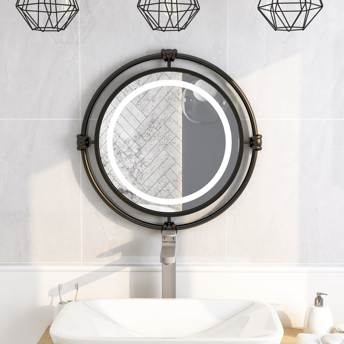 Eddison Black & Copper Metal Circular Wall Mirror with LED Light Ring
