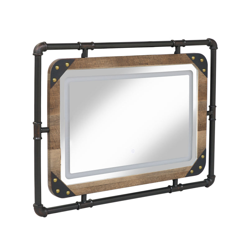 Dolen Sand Black Metal and Wood Frame Wall Mount Mirror with LED Light