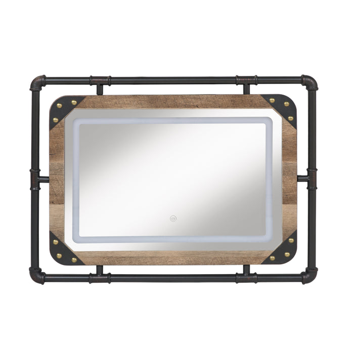 Dolen Sand Black Metal and Wood Frame Wall Mount Mirror with LED Light