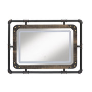 Dolen Sand Black Metal and Wood Frame Wall Mount Mirror with LED Light