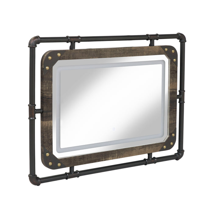 Dolen Sand Black Metal and Wood Frame Wall Mount Mirror with LED Light