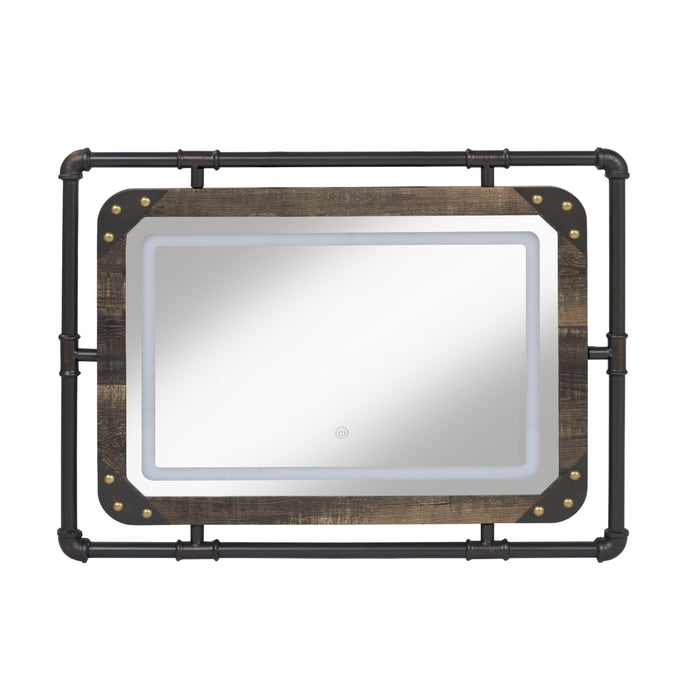 Dolen Sand Black Metal and Wood Frame Wall Mount Mirror with LED Light