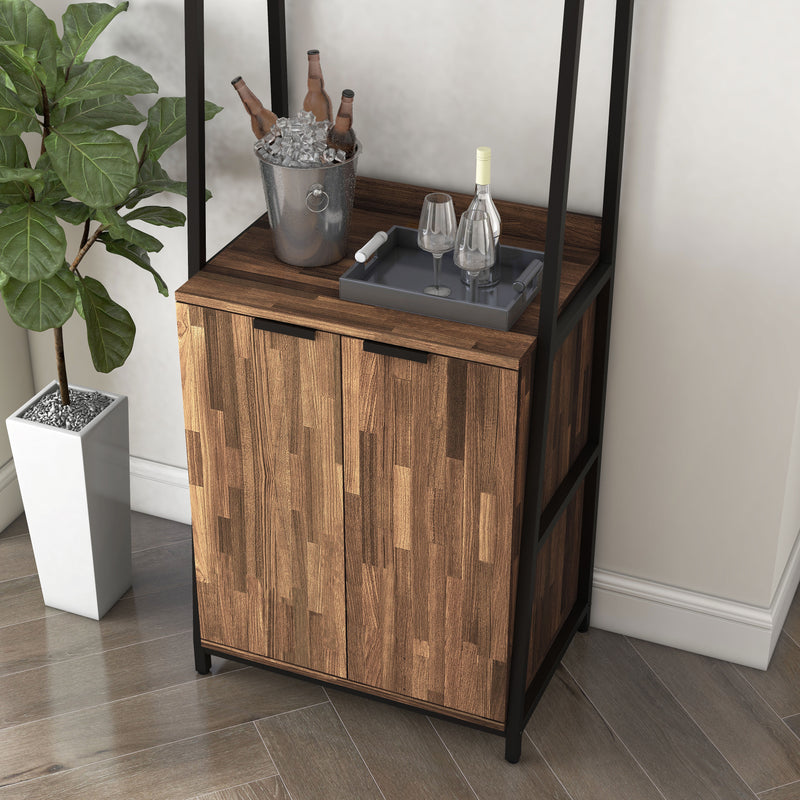 Traynor Walnut & Black Powder Coated Bar Cabinet with Stemware Racks